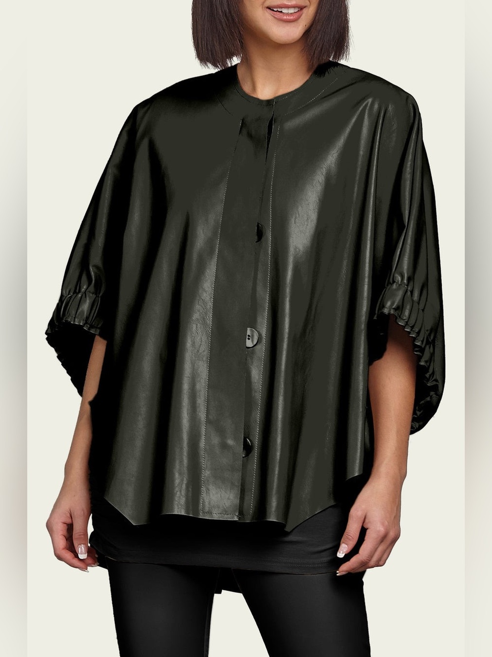 Planet by Lauren G Black Vegan Leather Ms. Maisel Cape Jacket Vintage Chic OS